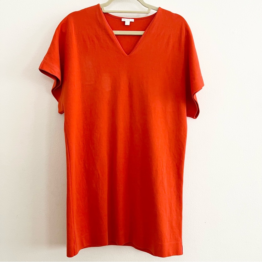 COS Short Sleeved V-neck Cotton Dress, Vibrant Orange Red, Small - Picture 2 of 9